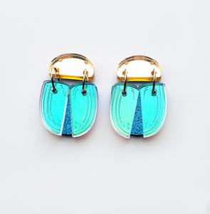 Beetle Dangle Earrings - Turquoise & Gold