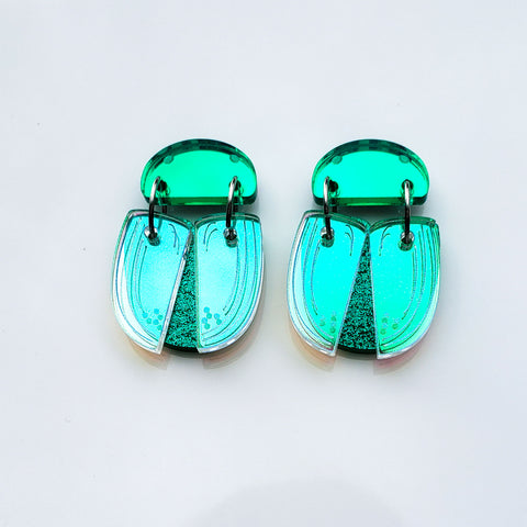 Beetle Dangle Earrings - Green