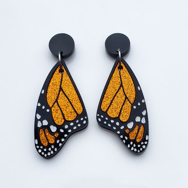 Monarch Butterfly Wing Earrings - Glitter