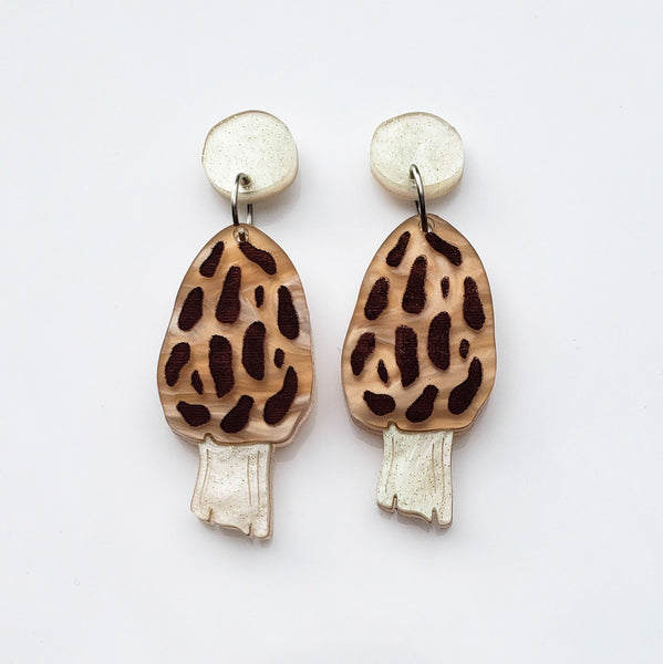 Morel Mushroom Earrings - Light