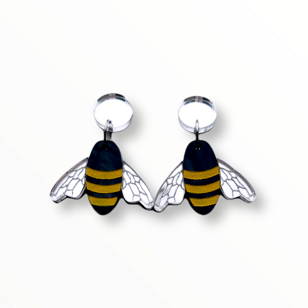 Bumblebee Earrings - Black Pearl & Yellow