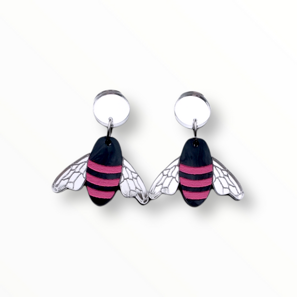 Bumblebee Earrings - Black Pearl & Pink
