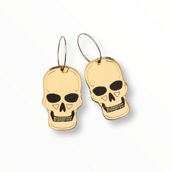 Skull Earrings - Gold Mirror