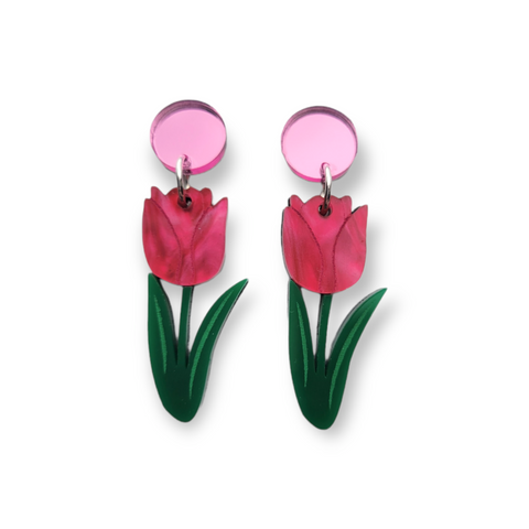 Tulip Earrings - Bright Pink Pearl