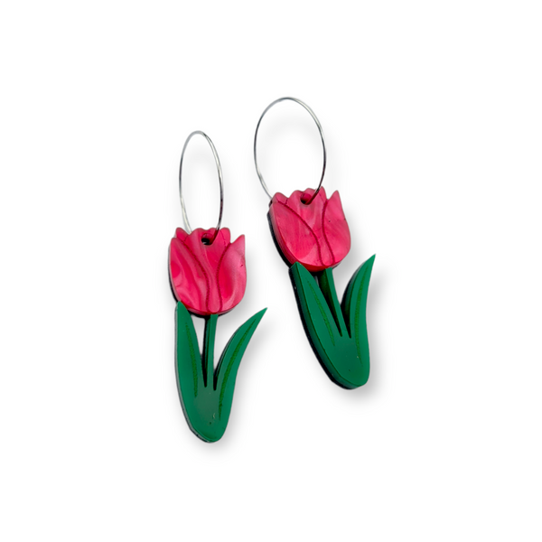 Tulip Earrings - Bright Pink Pearl