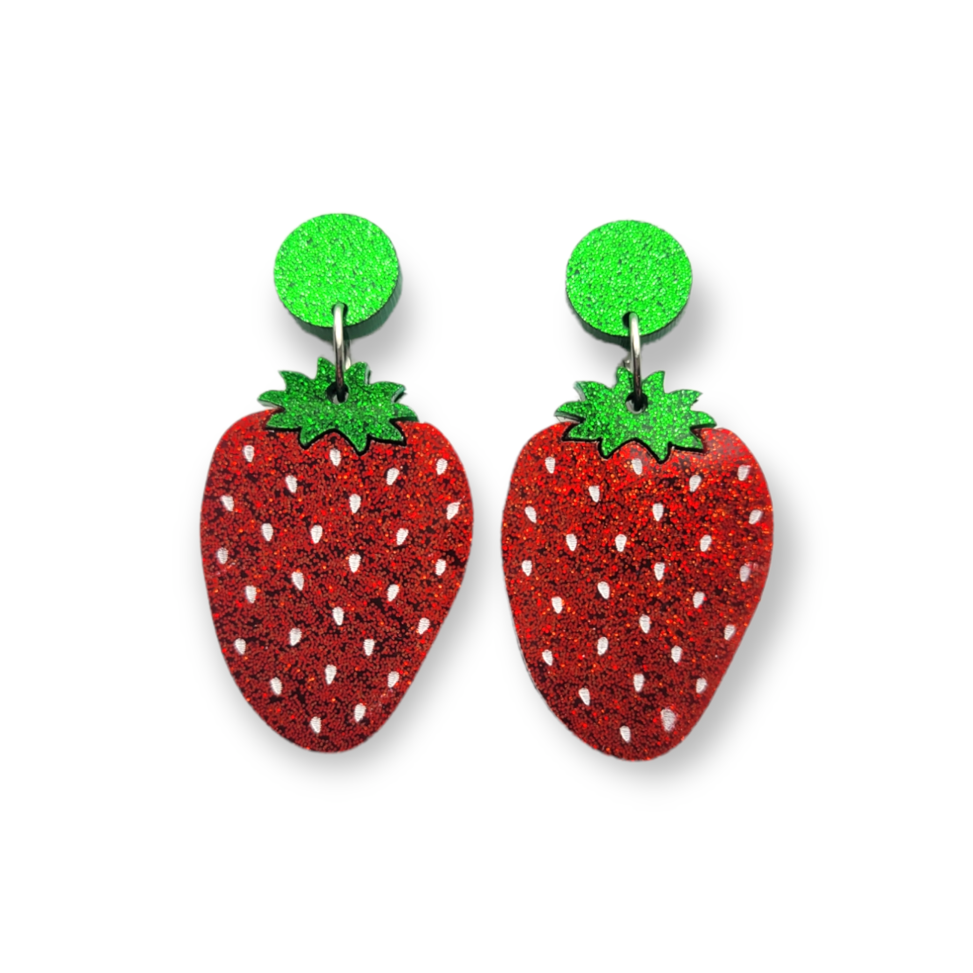 Strawberry Earrings - Red Glitter