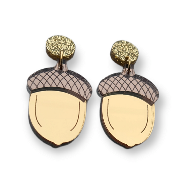Acorn Earrings - Bronze & Gold Mirror