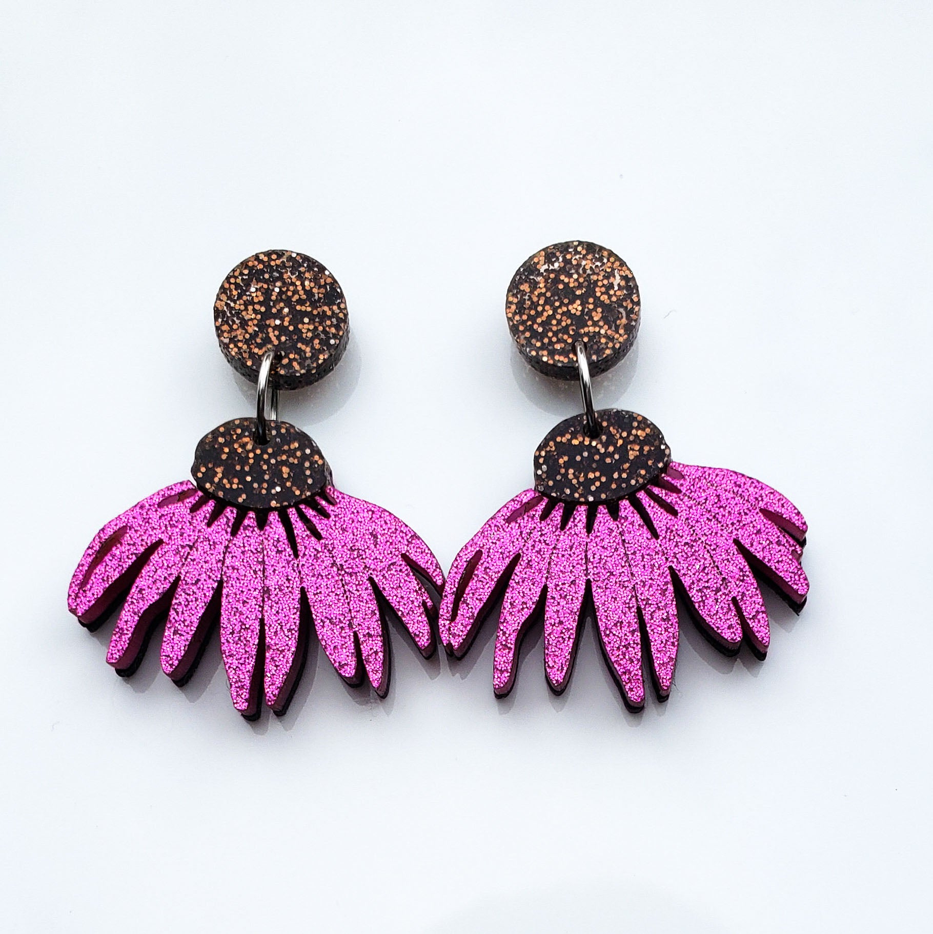 Coneflower Earrings - Fuchsia Glitter