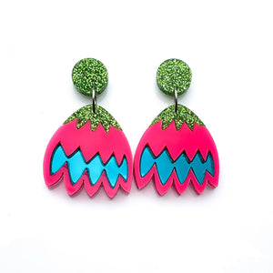Upside Down Blossom Earrings - Pink & Teal
